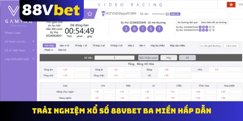 Trải nghiệm xổ số 88Vbet ba miền hấp dẫn